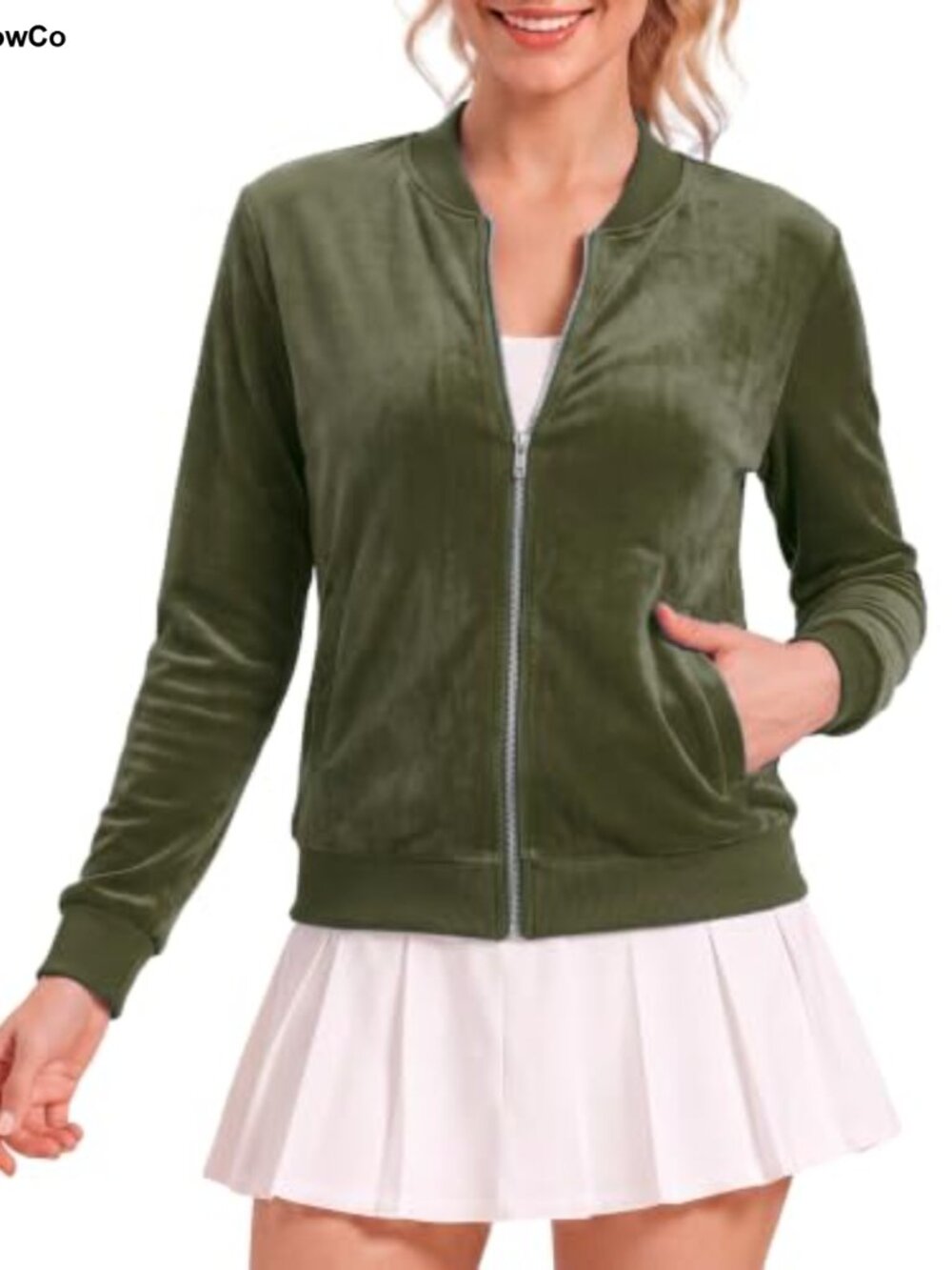 Women's Velvet Bomber Jacket Full Zip Lightweight Activewear